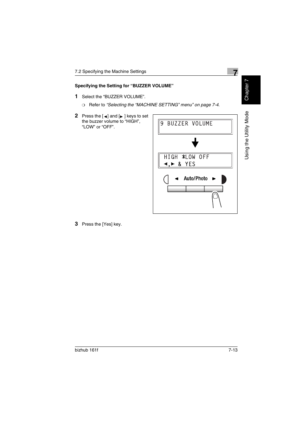 Specifying the setting for “buzzer volume, Specifying the setting for “buzzer volume” -13 | Konica Minolta bizhub 161f User Manual | Page 160 / 284