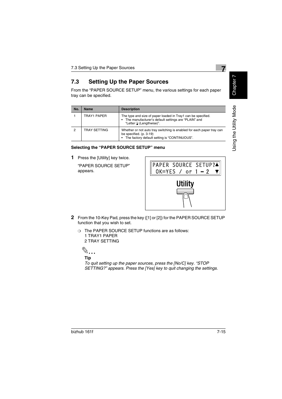 3 setting up the paper sources, Selecting the “paper source setup” menu, Setting up the paper sources -15 | Selecting the “paper source setup” menu -15 | Konica Minolta bizhub 161f User Manual | Page 162 / 284