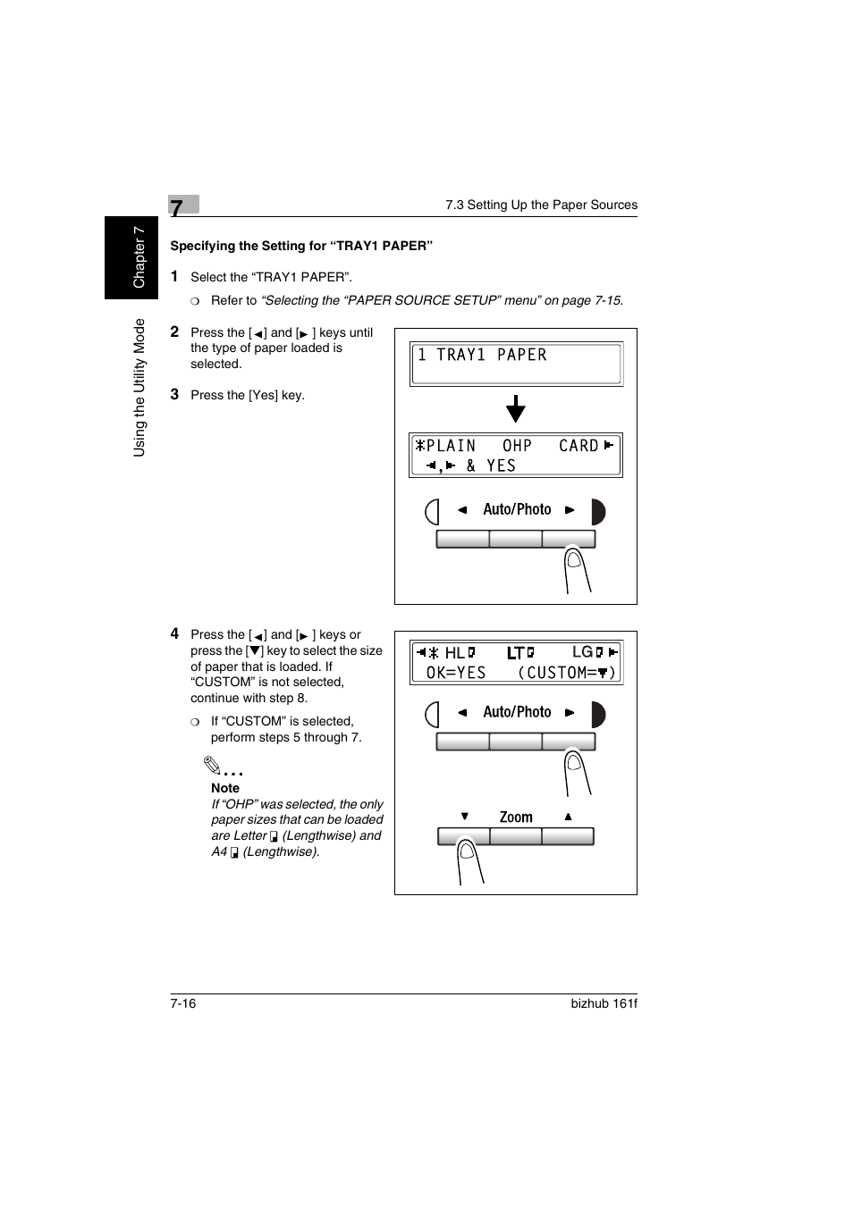 Specifying the setting for “tray1 paper, Specifying the setting for “tray1 paper” -16 | Konica Minolta bizhub 161f User Manual | Page 163 / 284