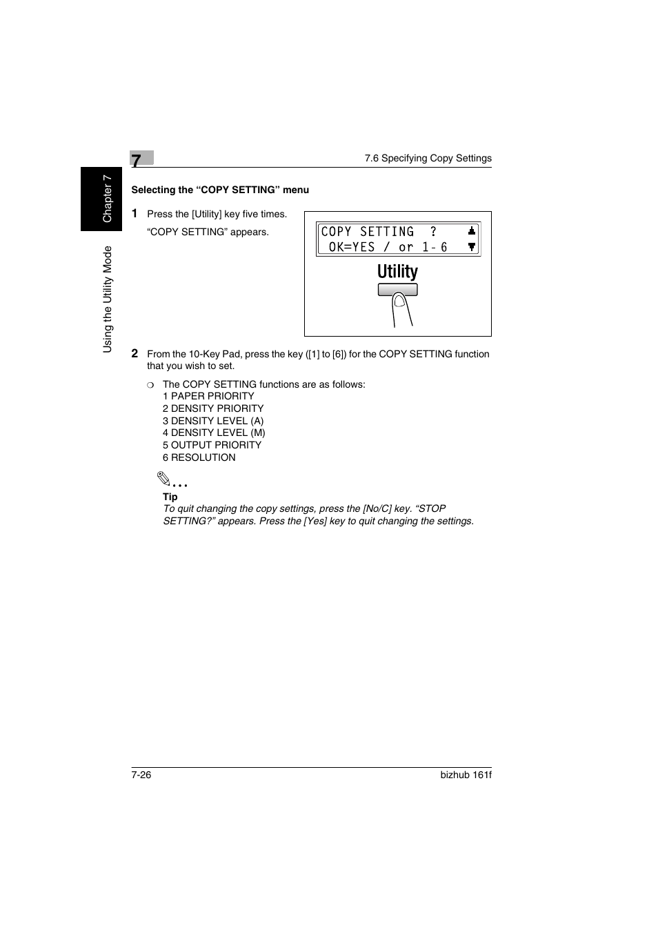 Selecting the “copy setting” menu, Selecting the “copy setting” menu -26 | Konica Minolta bizhub 161f User Manual | Page 173 / 284