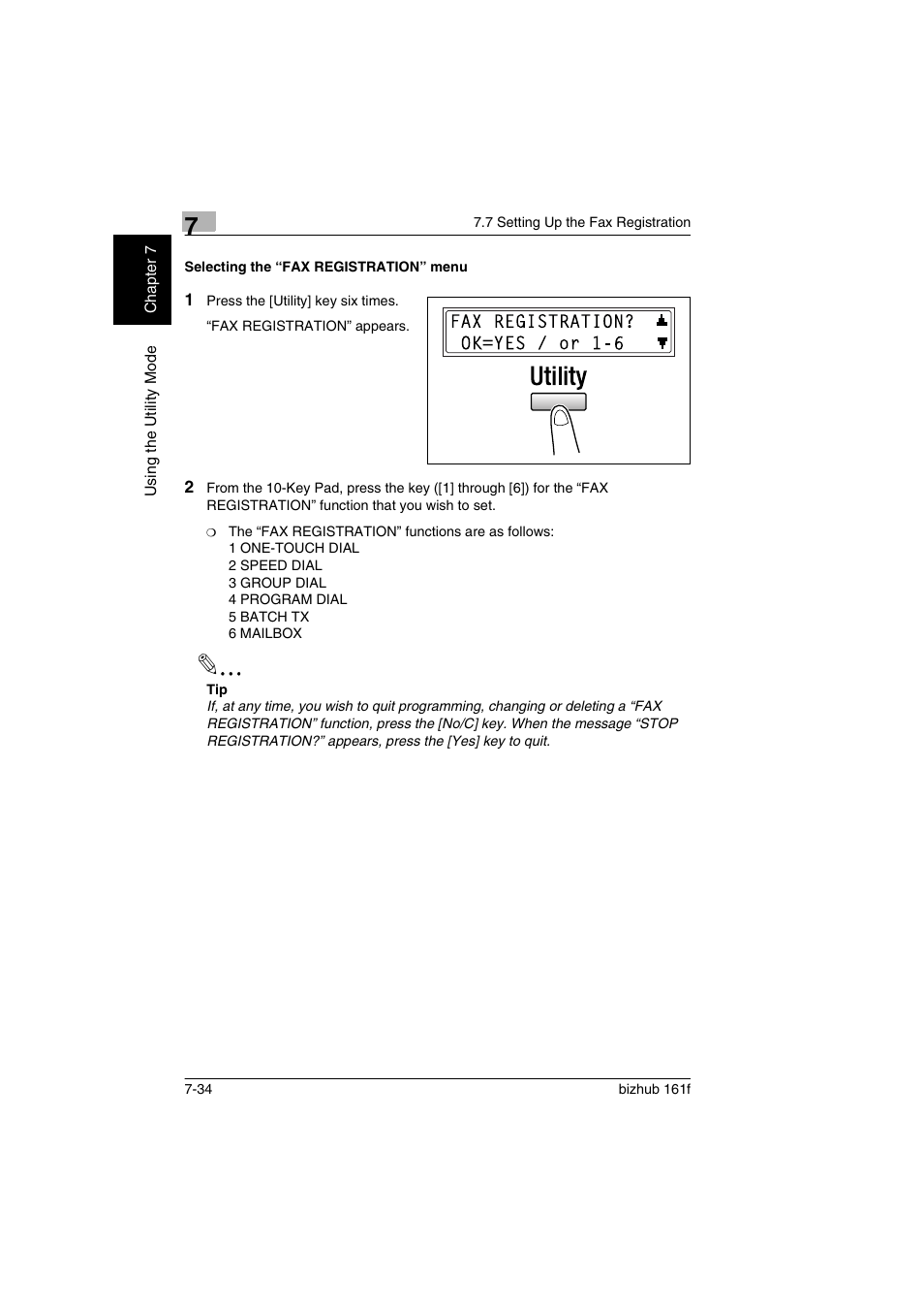 Selecting the “fax registration” menu, Selecting the “fax registration” menu -34 | Konica Minolta bizhub 161f User Manual | Page 181 / 284