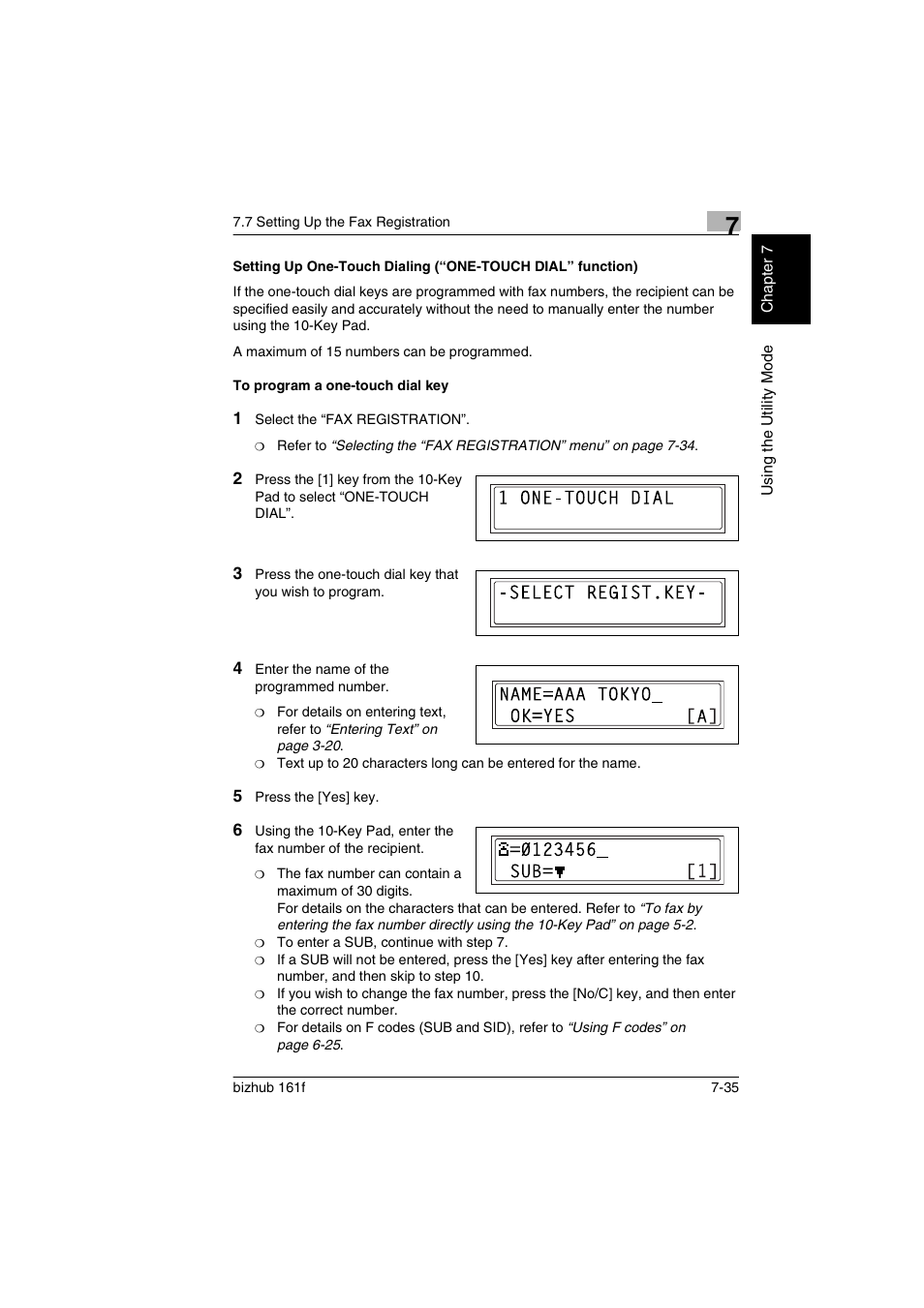 To program a one-touch dial key, Setting up one-touch | Konica Minolta bizhub 161f User Manual | Page 182 / 284