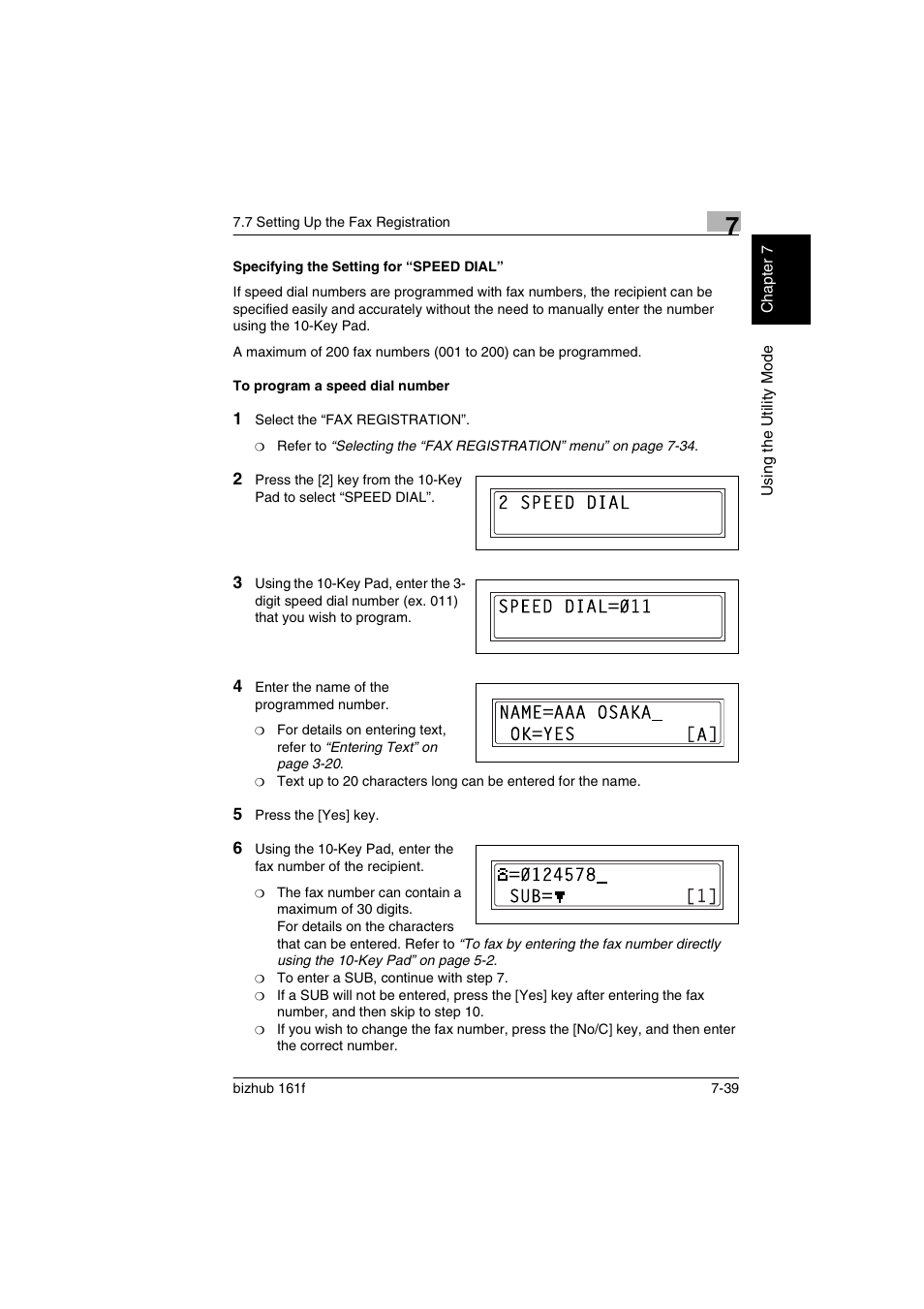 Specifying the setting for “speed dial, To program a speed dial number, R to | Specifying the setting for | Konica Minolta bizhub 161f User Manual | Page 186 / 284