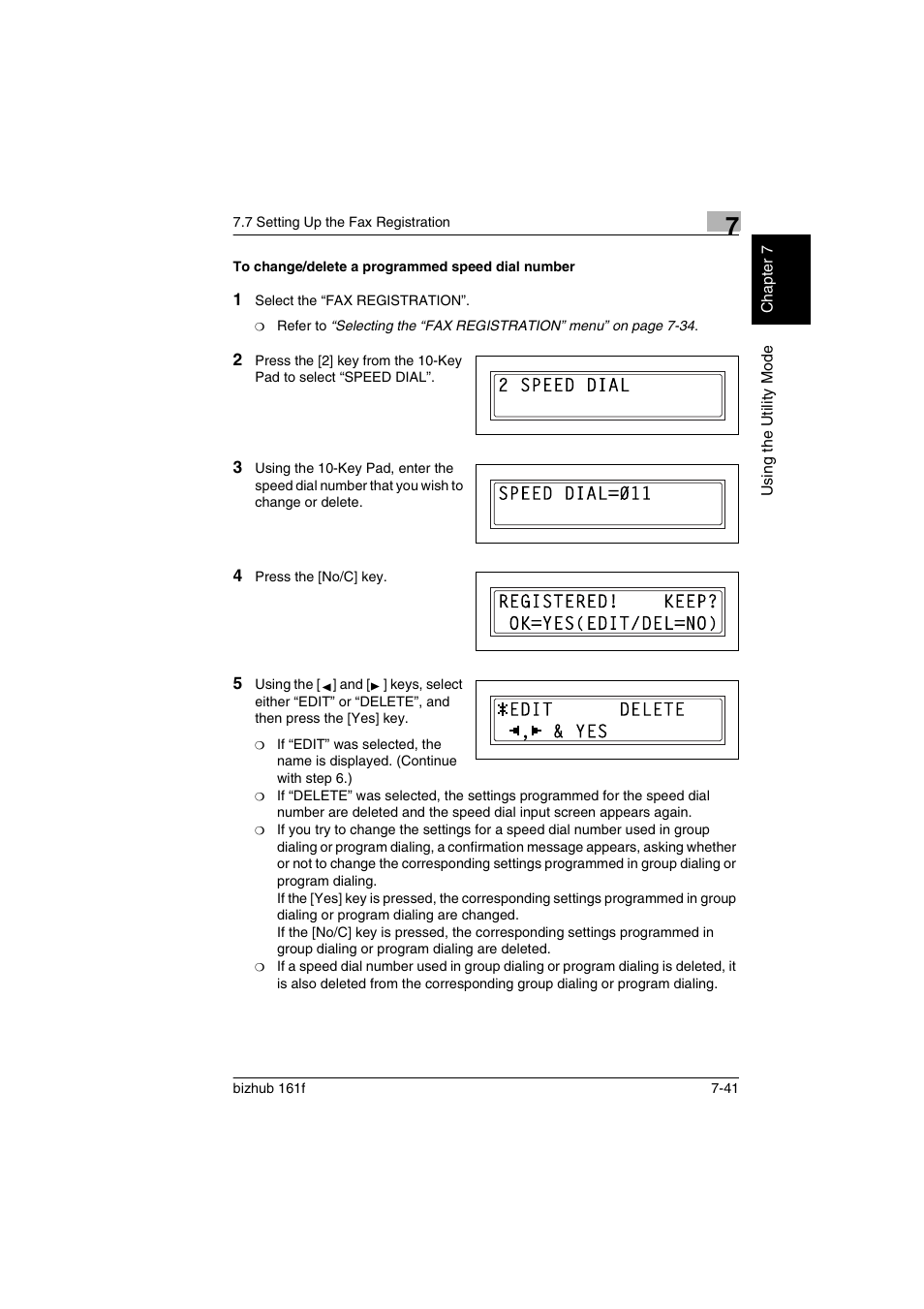 To change/delete a programmed speed dial number | Konica Minolta bizhub 161f User Manual | Page 188 / 284