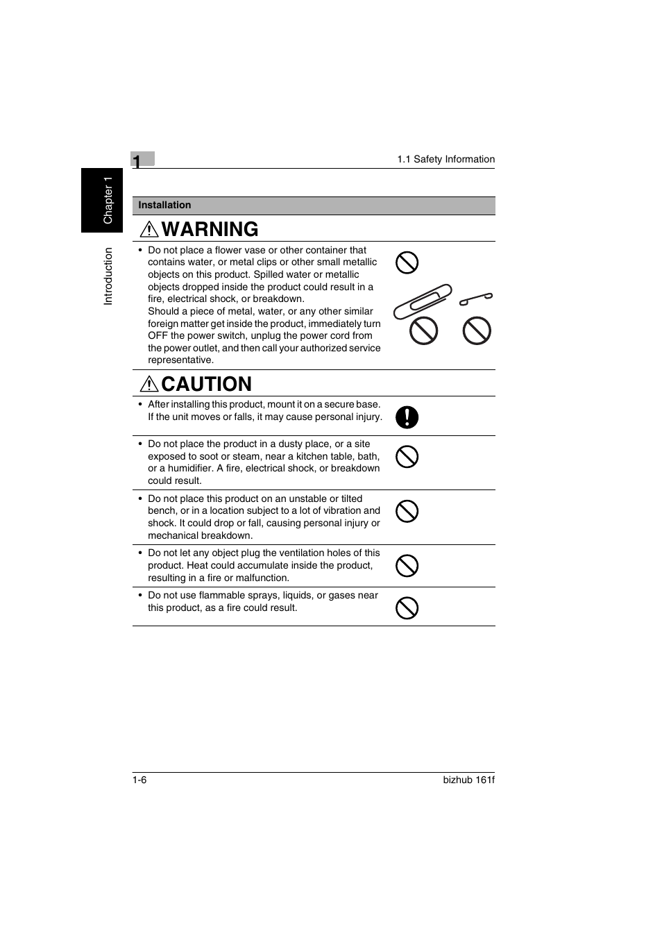 Warning caution | Konica Minolta bizhub 161f User Manual | Page 19 / 284