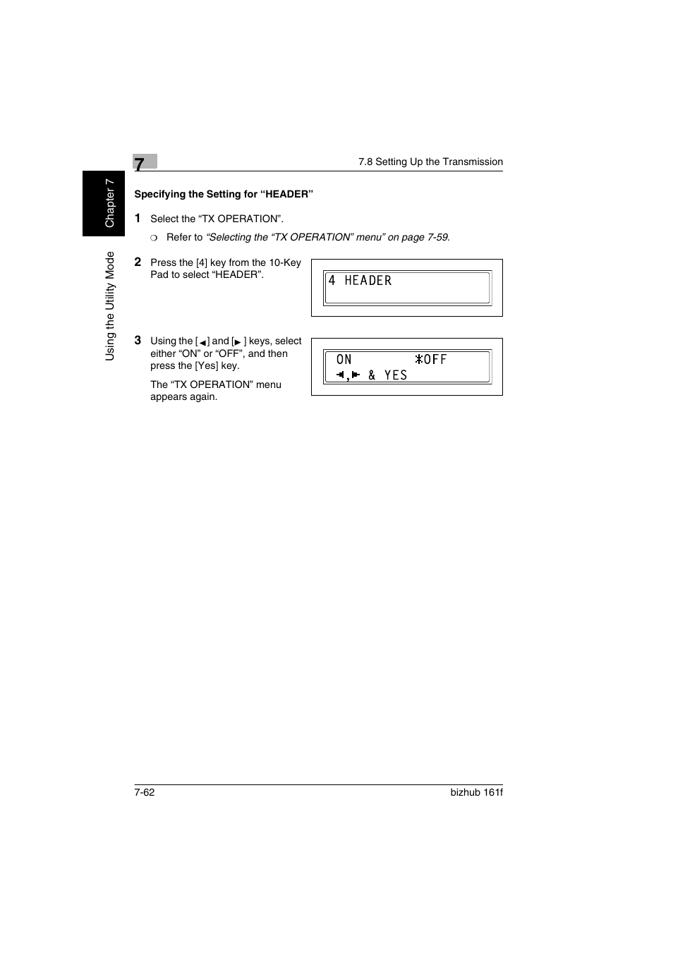 Specifying the setting for “header, Specifying the setting for “header” -62 | Konica Minolta bizhub 161f User Manual | Page 209 / 284