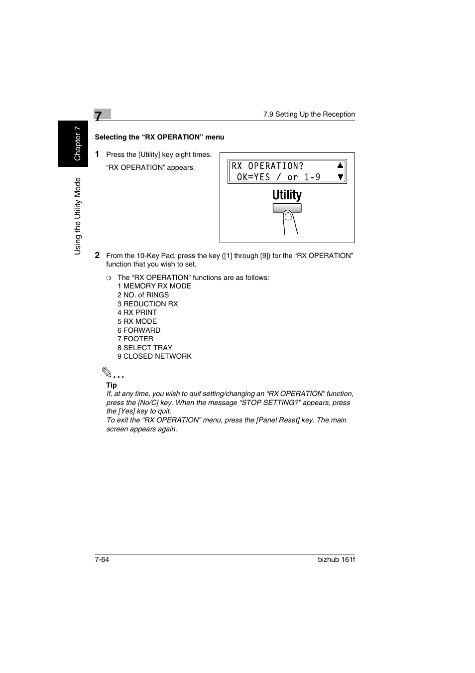 Selecting the “rx operation” menu, Selecting the “rx operation” menu -64 | Konica Minolta bizhub 161f User Manual | Page 211 / 284