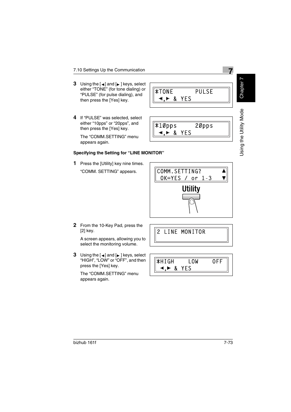 Specifying the setting for “line monitor, Specifying the setting for “line monitor” -73 | Konica Minolta bizhub 161f User Manual | Page 220 / 284