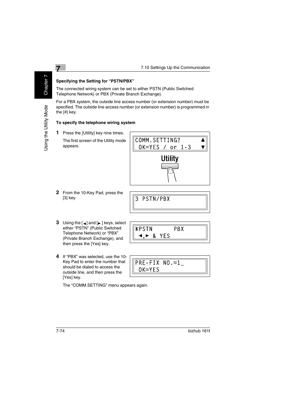 Specifying the setting for “pstn/pbx, To specify the telephone wiring system, P. 7-74) | Konica Minolta bizhub 161f User Manual | Page 221 / 284