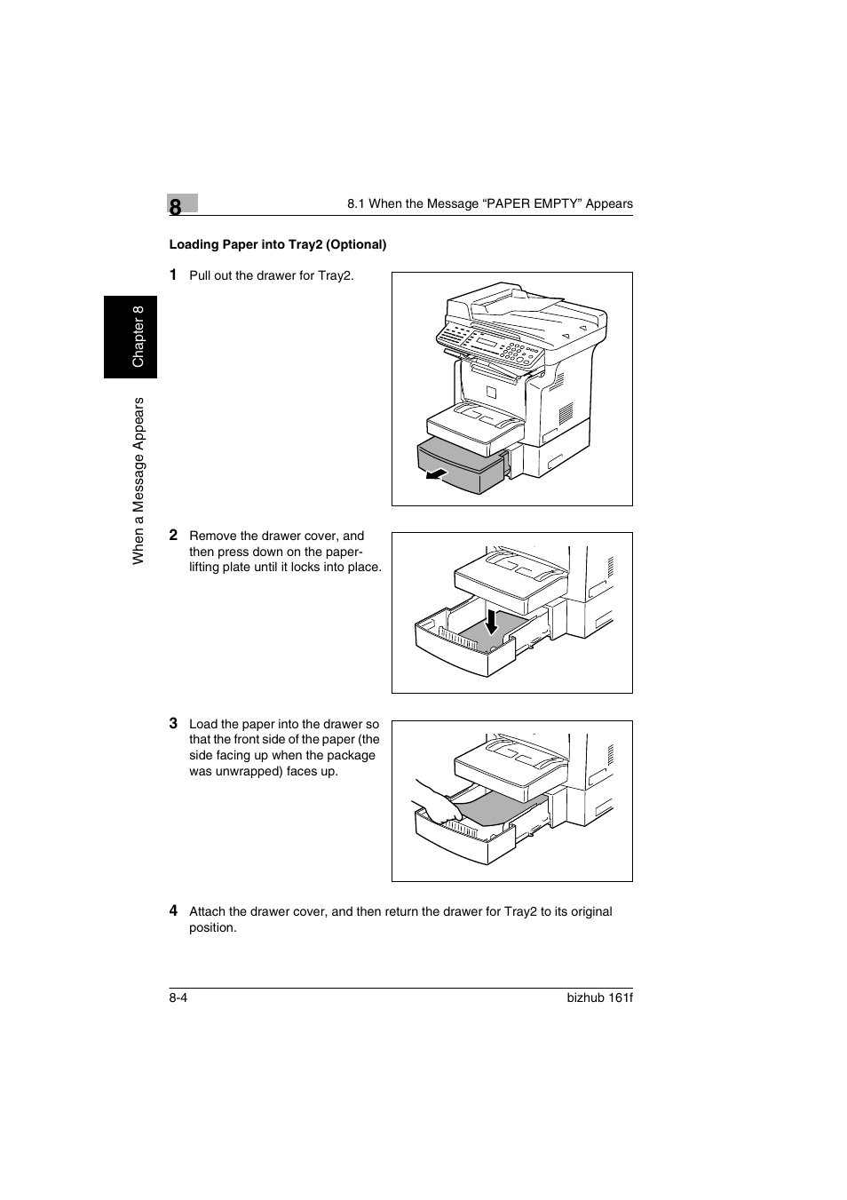 Loading paper into tray2 (optional), Loading paper into tray2 (optional) -4 | Konica Minolta bizhub 161f User Manual | Page 233 / 284