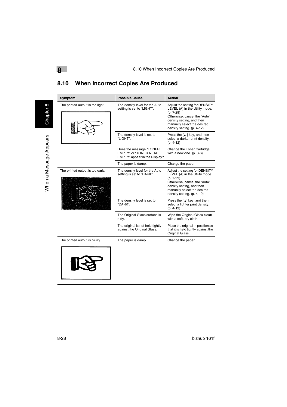 10 when incorrect copies are produced, When incorrect copies are produced -28 | Konica Minolta bizhub 161f User Manual | Page 257 / 284