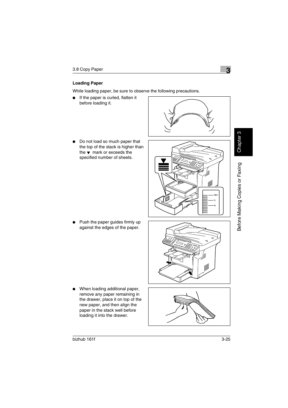 Loading paper, Loading paper -25 | Konica Minolta bizhub 161f User Manual | Page 68 / 284