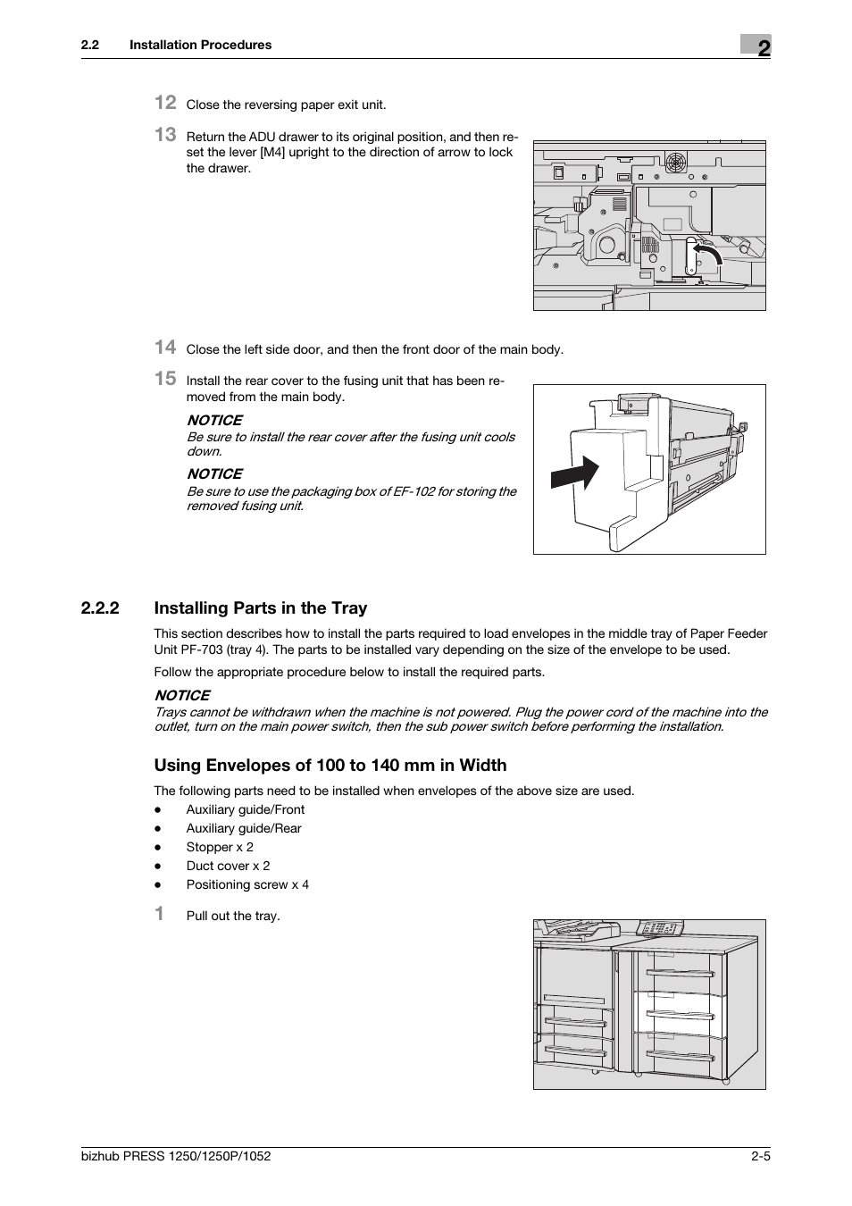 2 installing parts in the tray, Installing parts in the tray -5 | Konica Minolta bizhub PRESS 1052 User Manual | Page 15 / 42