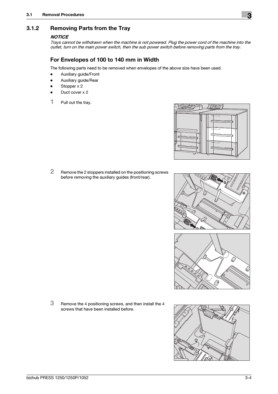 2 removing parts from the tray, Removing parts from the tray -4 | Konica Minolta bizhub PRESS 1052 User Manual | Page 21 / 42