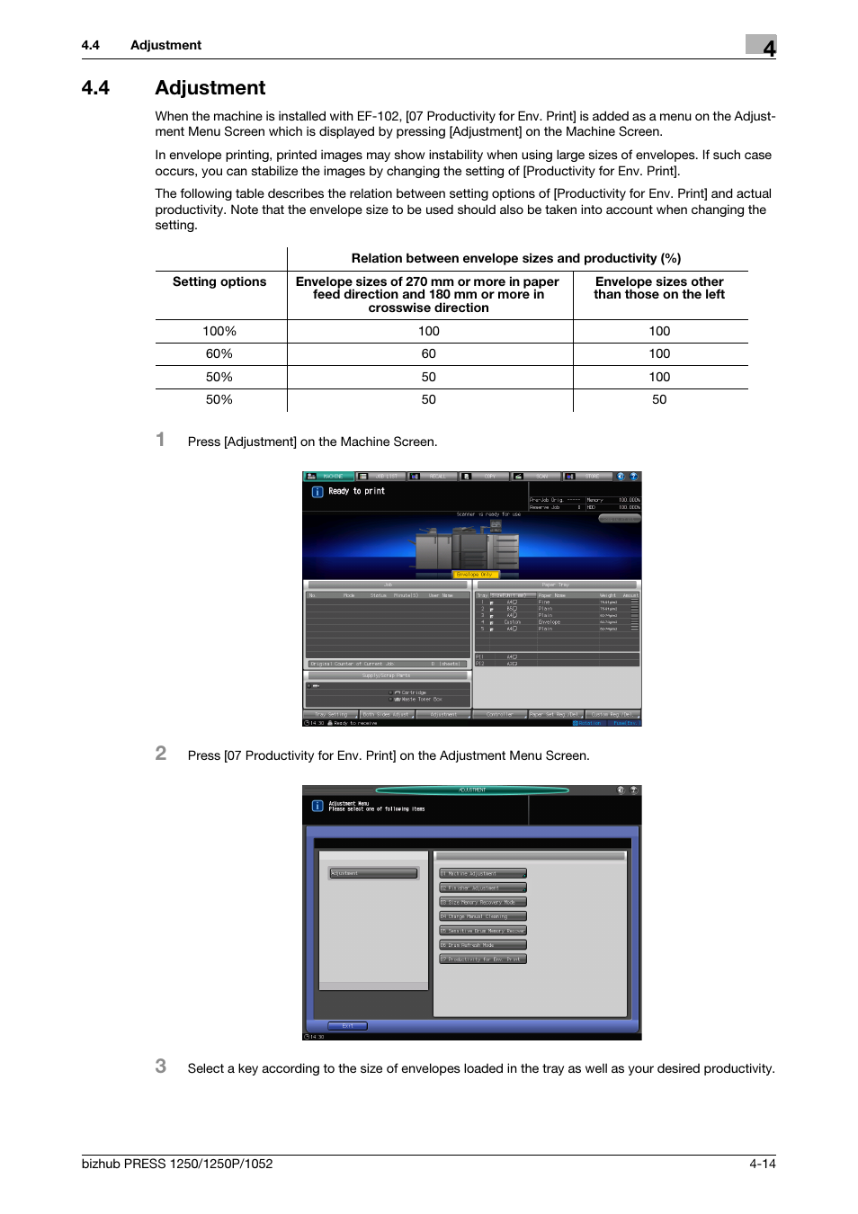 4 adjustment, Adjustment -14 | Konica Minolta bizhub PRESS 1052 User Manual | Page 37 / 42