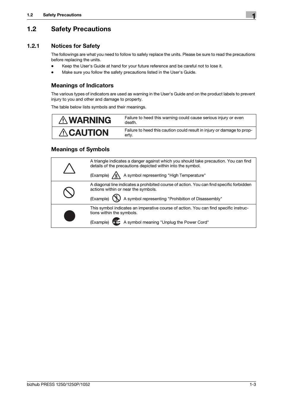 2 safety precautions, 1 notices for safety, Safety precautions -3 | Notices for safety -3 | Konica Minolta bizhub PRESS 1052 User Manual | Page 6 / 42