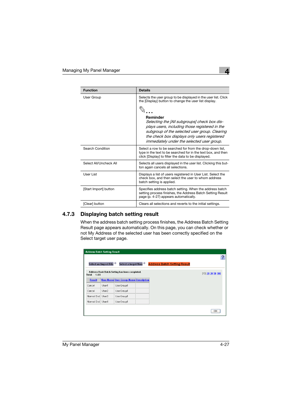 3 displaying batch setting result, Displaying batch setting result -27 | Konica Minolta PageScope Enterprise Suite User Manual | Page 104 / 132