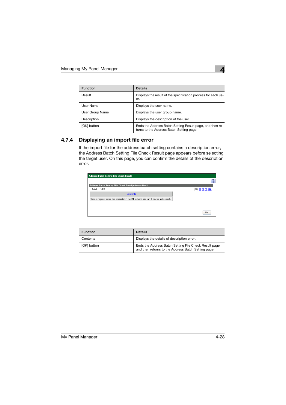 4 displaying an import file error, Displaying an import file error -28 | Konica Minolta PageScope Enterprise Suite User Manual | Page 105 / 132