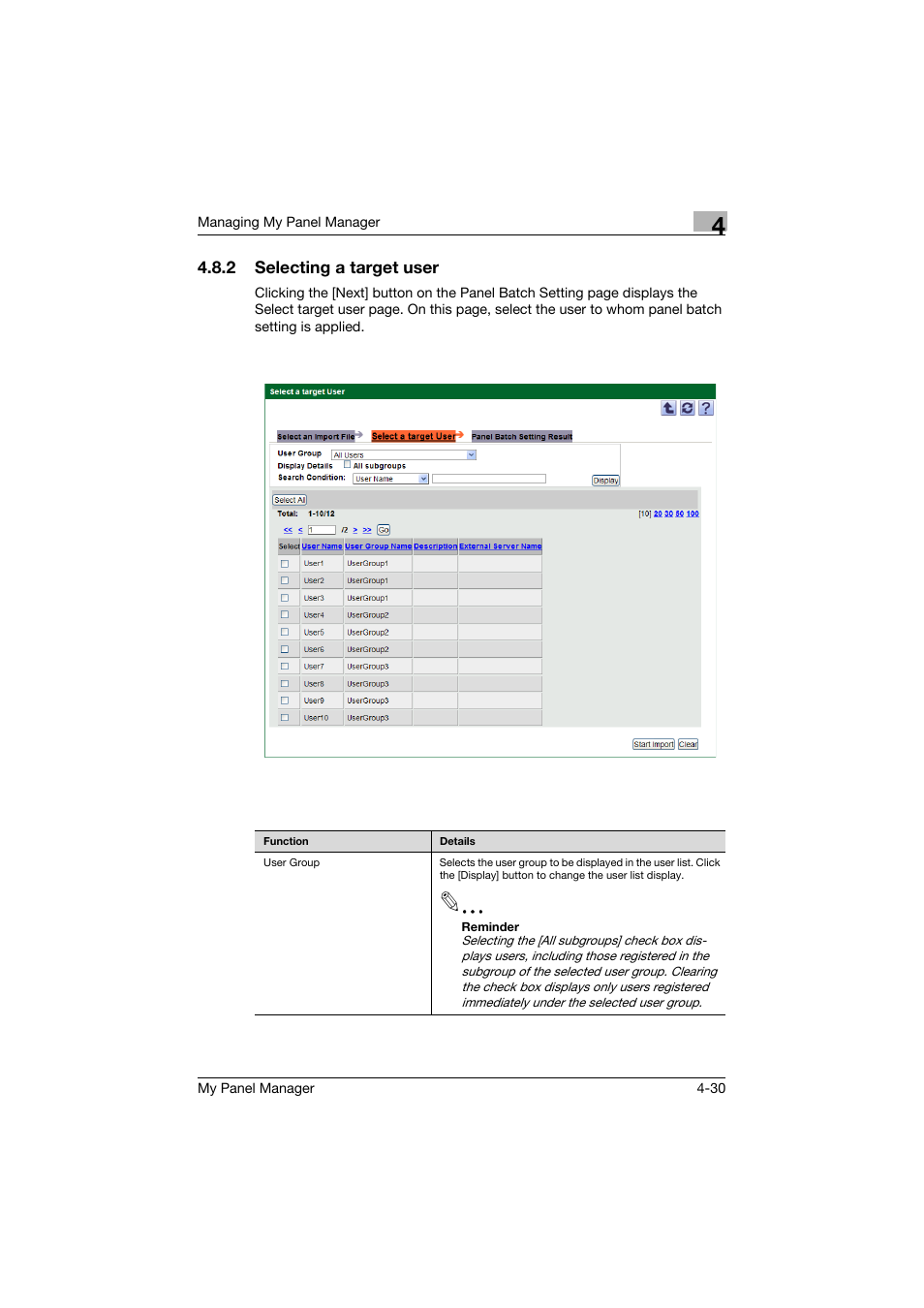 2 selecting a target user, Selecting a target user -30 | Konica Minolta PageScope Enterprise Suite User Manual | Page 107 / 132