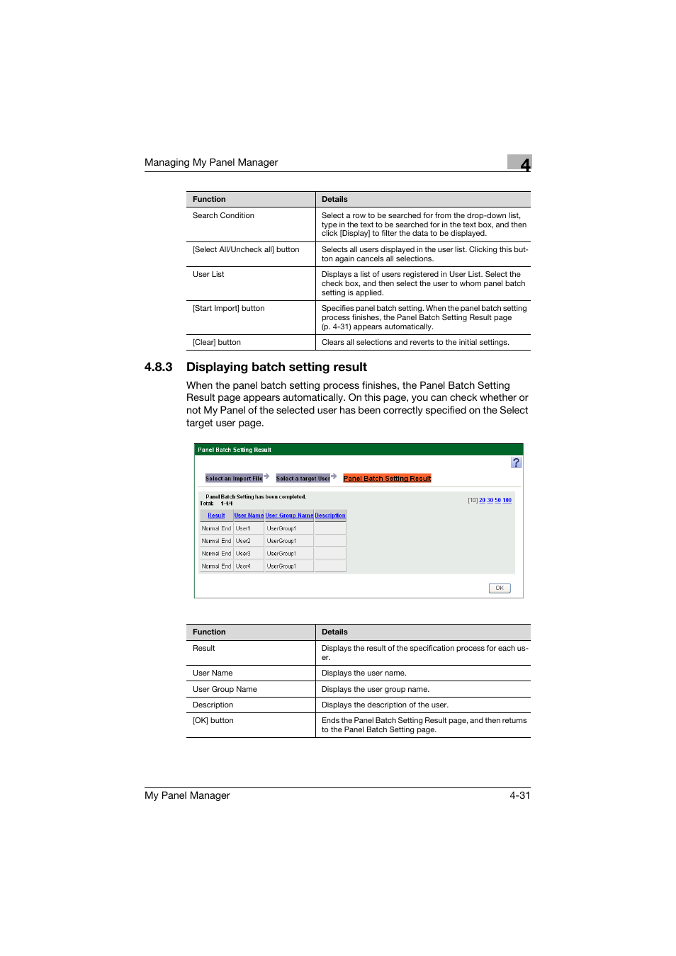 3 displaying batch setting result, Displaying batch setting result -31 | Konica Minolta PageScope Enterprise Suite User Manual | Page 108 / 132