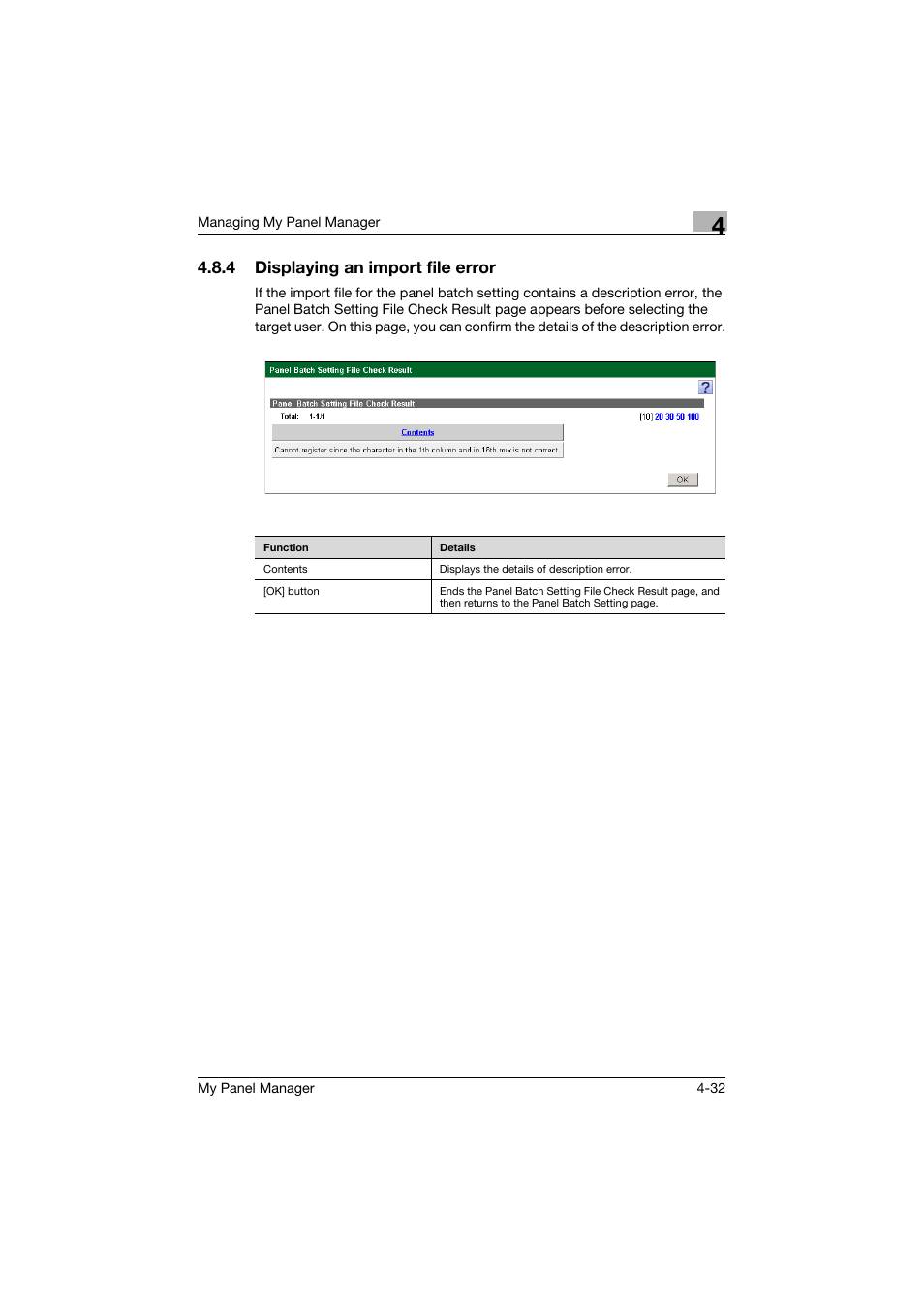 4 displaying an import file error, Displaying an import file error -32 | Konica Minolta PageScope Enterprise Suite User Manual | Page 109 / 132