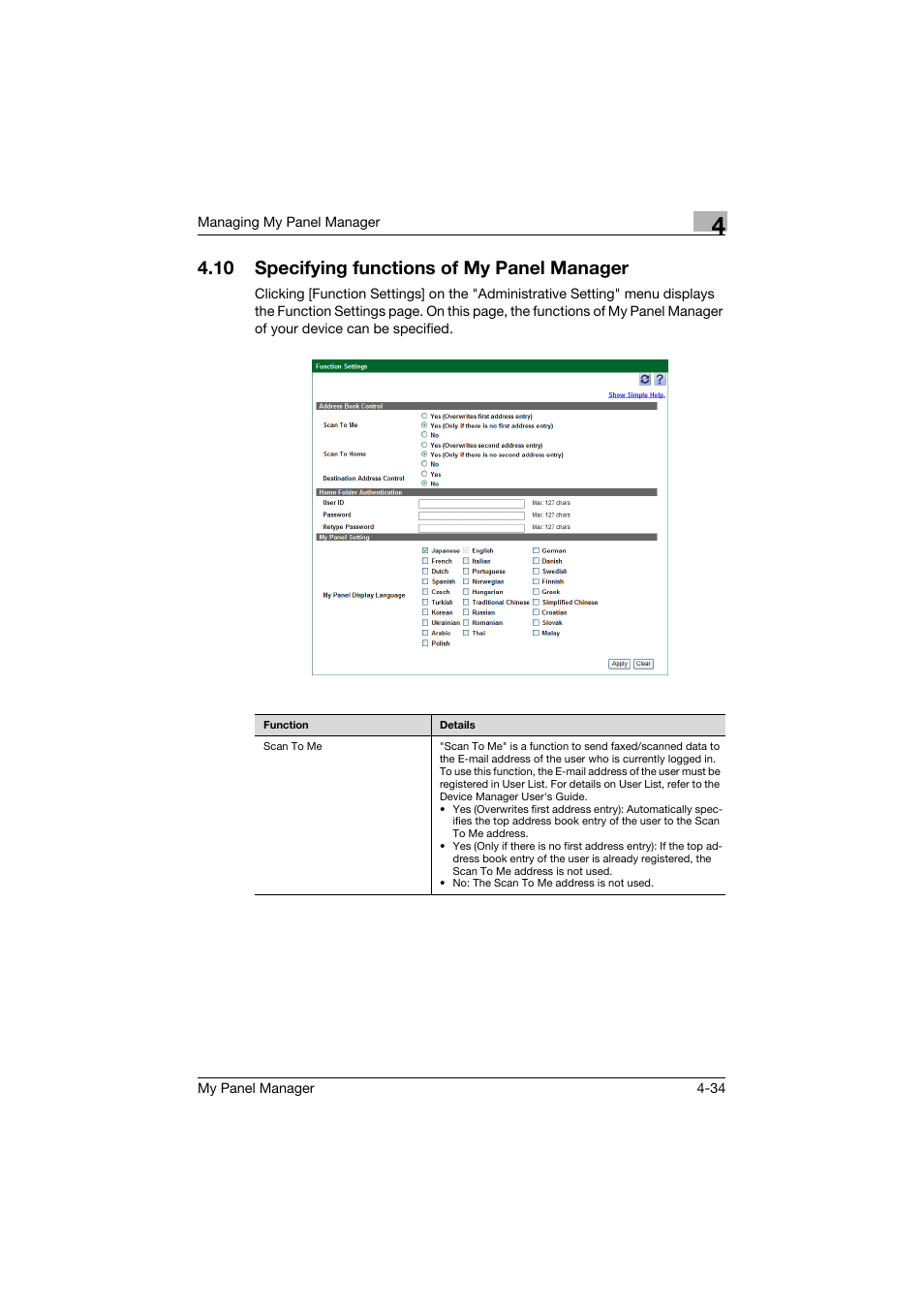 10 specifying functions of my panel manager, Specifying functions of my panel manager -34 | Konica Minolta PageScope Enterprise Suite User Manual | Page 111 / 132