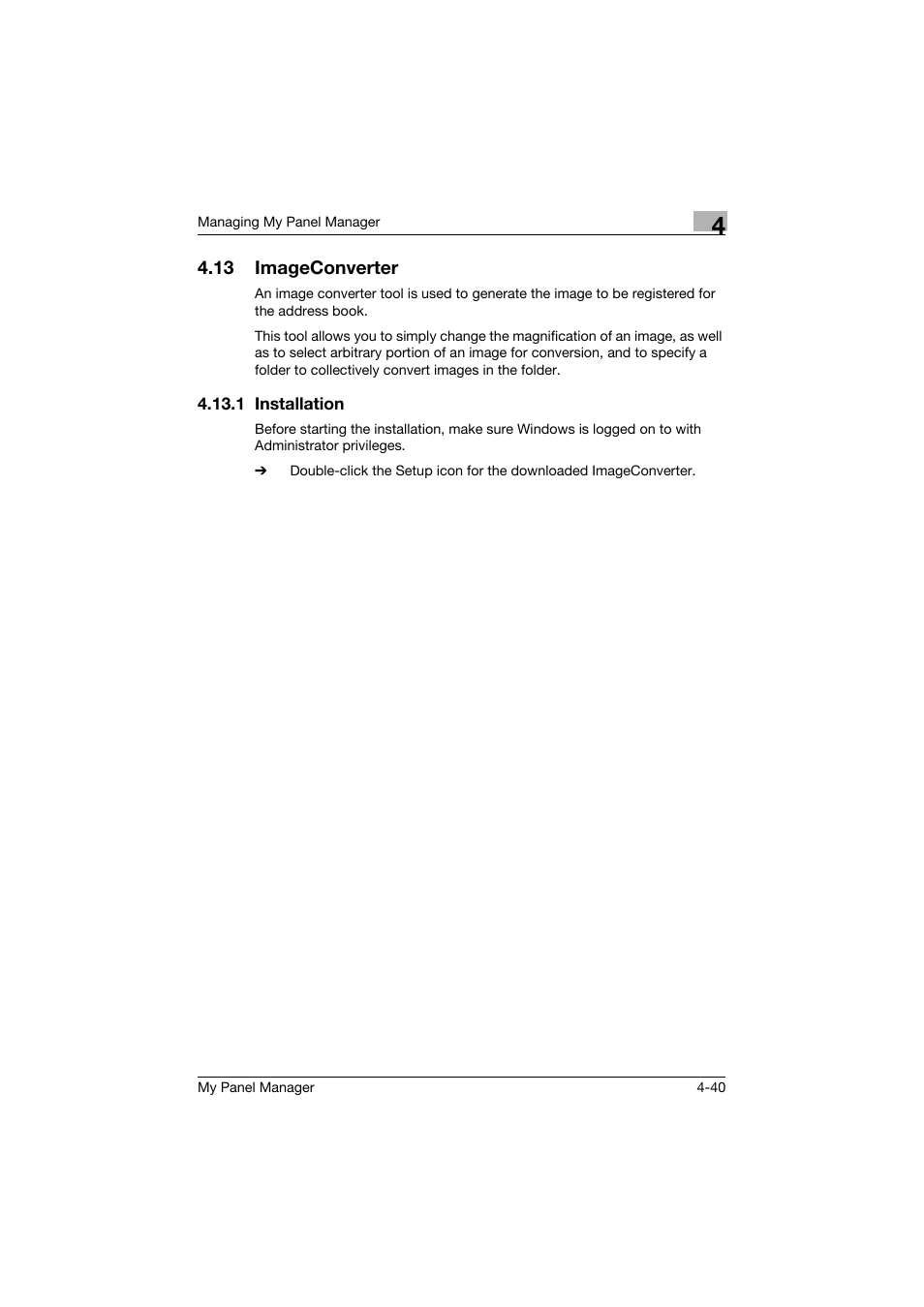 13 imageconverter, 1 installation, Imageconverter -40 | Installation -40 | Konica Minolta PageScope Enterprise Suite User Manual | Page 117 / 132