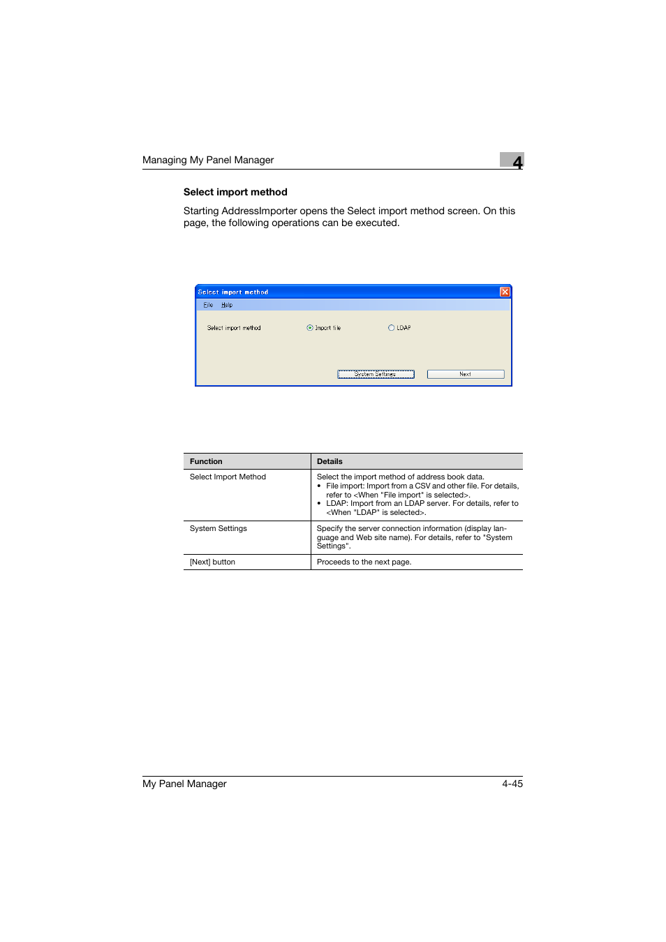 Select import method, Select import method -45 | Konica Minolta PageScope Enterprise Suite User Manual | Page 122 / 132