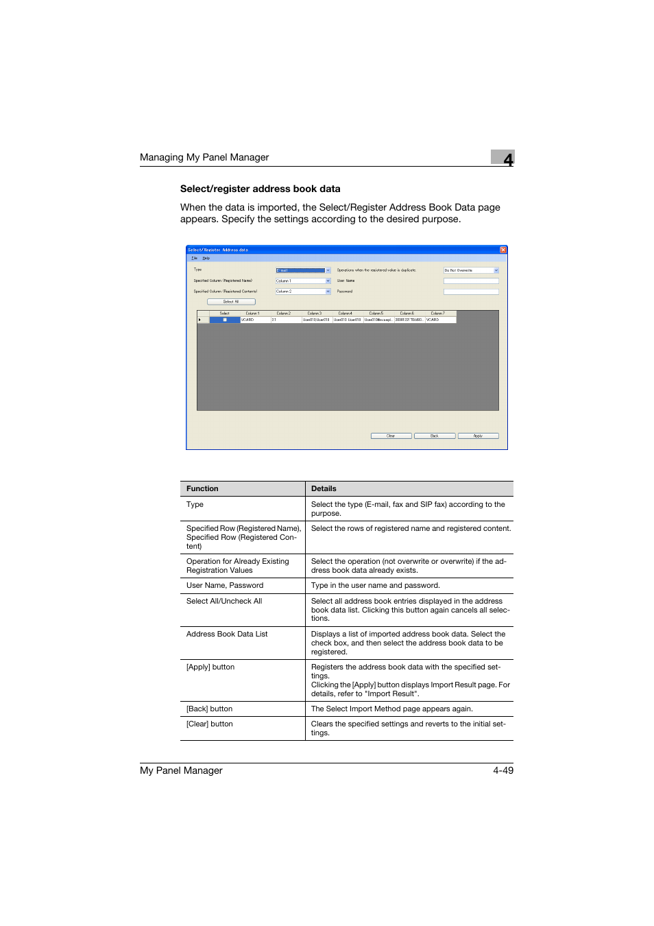 Select/register address book data, Select/register address book data -49 | Konica Minolta PageScope Enterprise Suite User Manual | Page 126 / 132