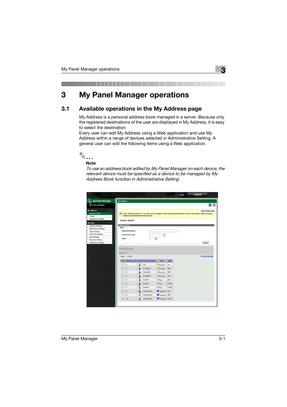 3 my panel manager operations, My panel manager operations, 3my panel manager operations | Konica Minolta PageScope Enterprise Suite User Manual | Page 15 / 132