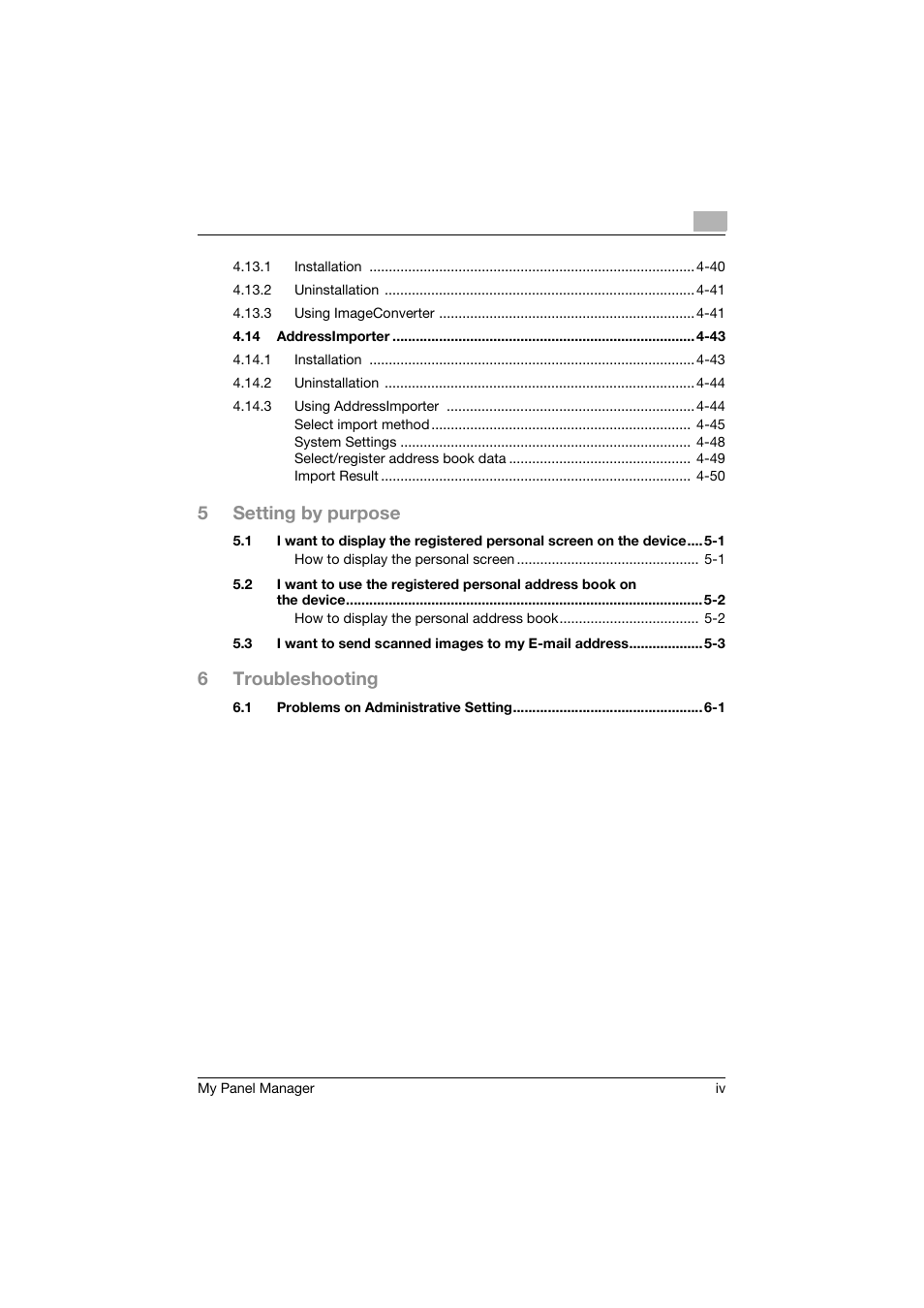 5setting by purpose, 6troubleshooting | Konica Minolta PageScope Enterprise Suite User Manual | Page 5 / 132