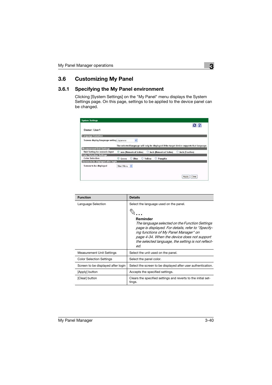 6 customizing my panel, 1 specifying the my panel environment, Customizing my panel -40 | Specifying the my panel environment -40 | Konica Minolta PageScope Enterprise Suite User Manual | Page 54 / 132