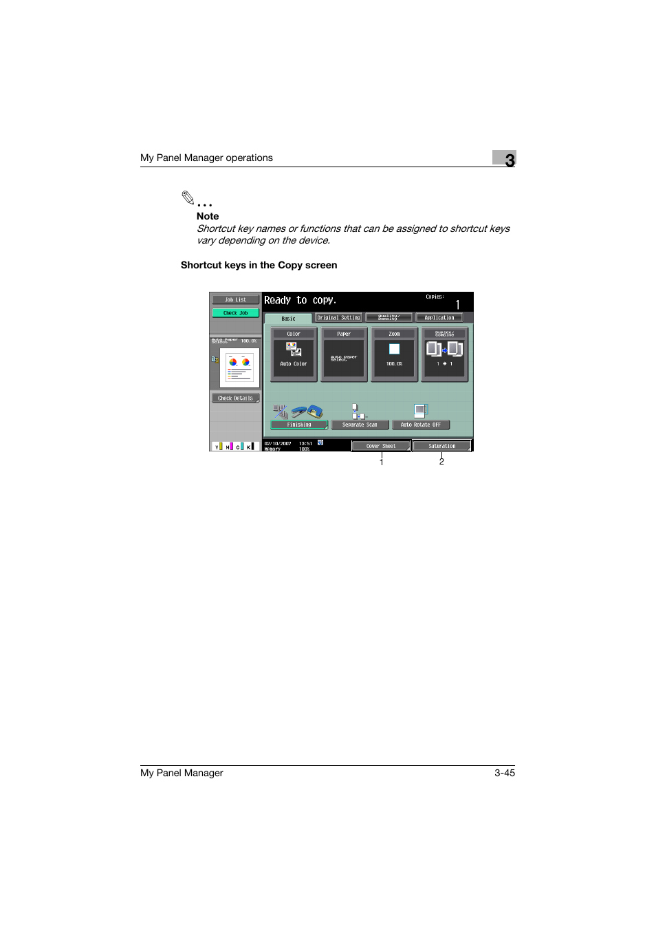 Shortcut keys in the copy screen, Shortcut keys in the copy screen -45 | Konica Minolta PageScope Enterprise Suite User Manual | Page 59 / 132