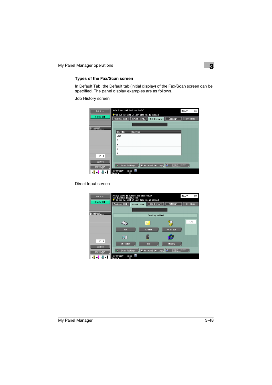 Types of the fax/scan screen, Types of the fax/scan screen -48 | Konica Minolta PageScope Enterprise Suite User Manual | Page 62 / 132