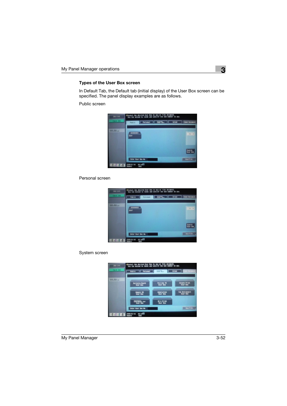 Types of the user box screen, Types of the user box screen -52 | Konica Minolta PageScope Enterprise Suite User Manual | Page 66 / 132