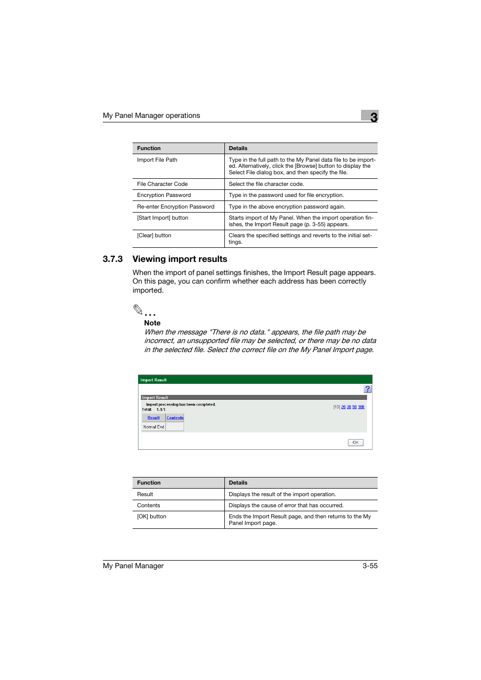 3 viewing import results, Viewing import results -55 | Konica Minolta PageScope Enterprise Suite User Manual | Page 69 / 132