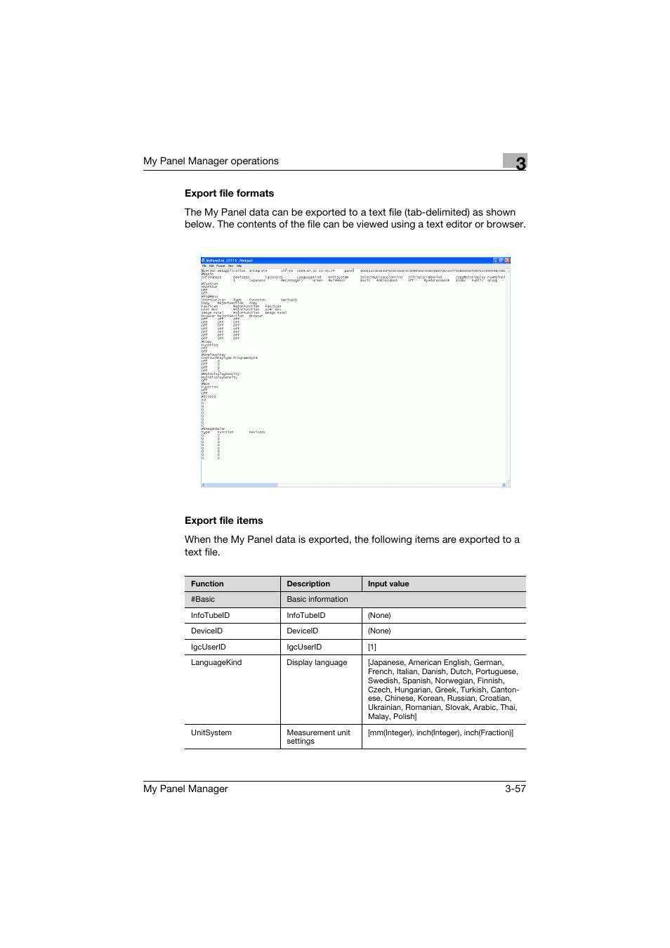 Export file formats, Export file items, Export file formats -57 export file items -57 | Konica Minolta PageScope Enterprise Suite User Manual | Page 71 / 132