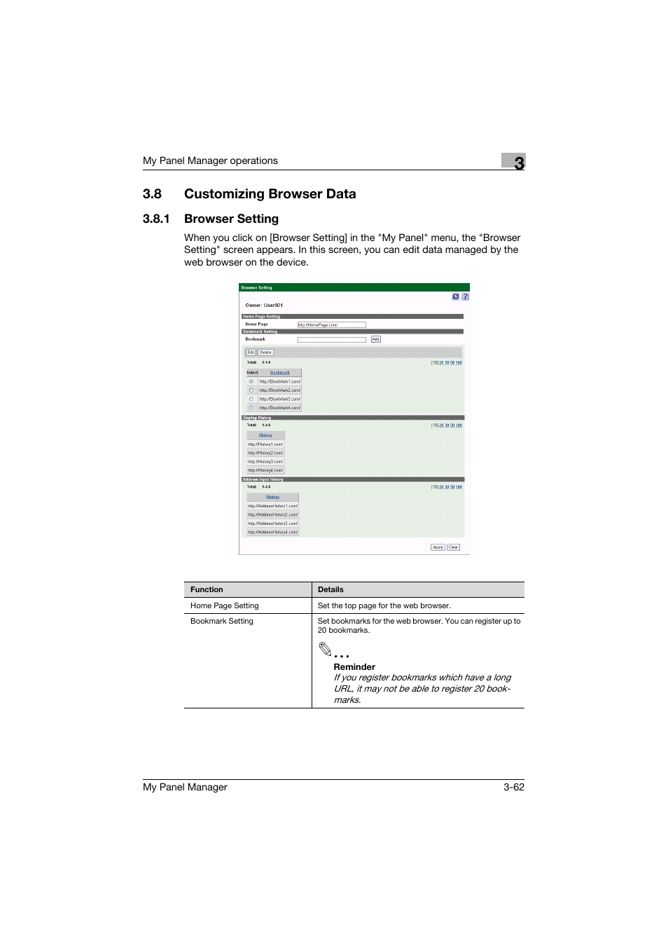 8 customizing browser data, 1 browser setting, Customizing browser data -62 | Browser setting -62 | Konica Minolta PageScope Enterprise Suite User Manual | Page 76 / 132