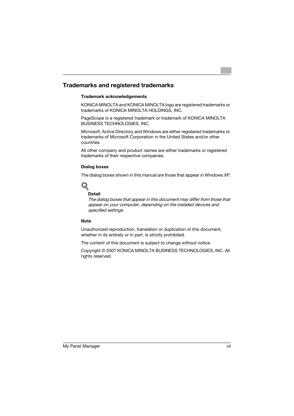 Trademarks and registered trademarks | Konica Minolta PageScope Enterprise Suite User Manual | Page 8 / 132