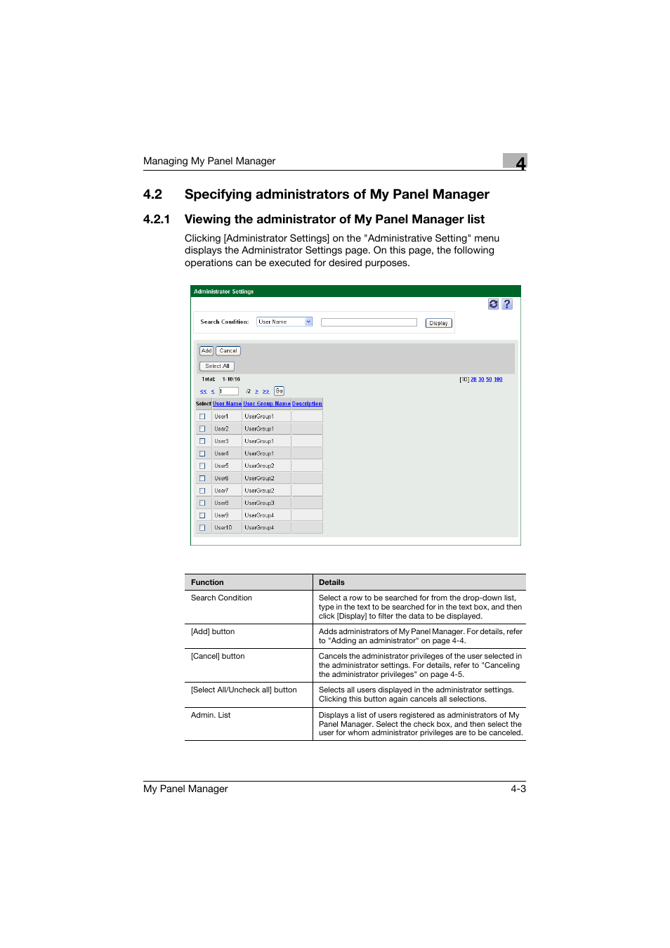 2 specifying administrators of my panel manager, Specifying administrators of my panel manager -3 | Konica Minolta PageScope Enterprise Suite User Manual | Page 80 / 132