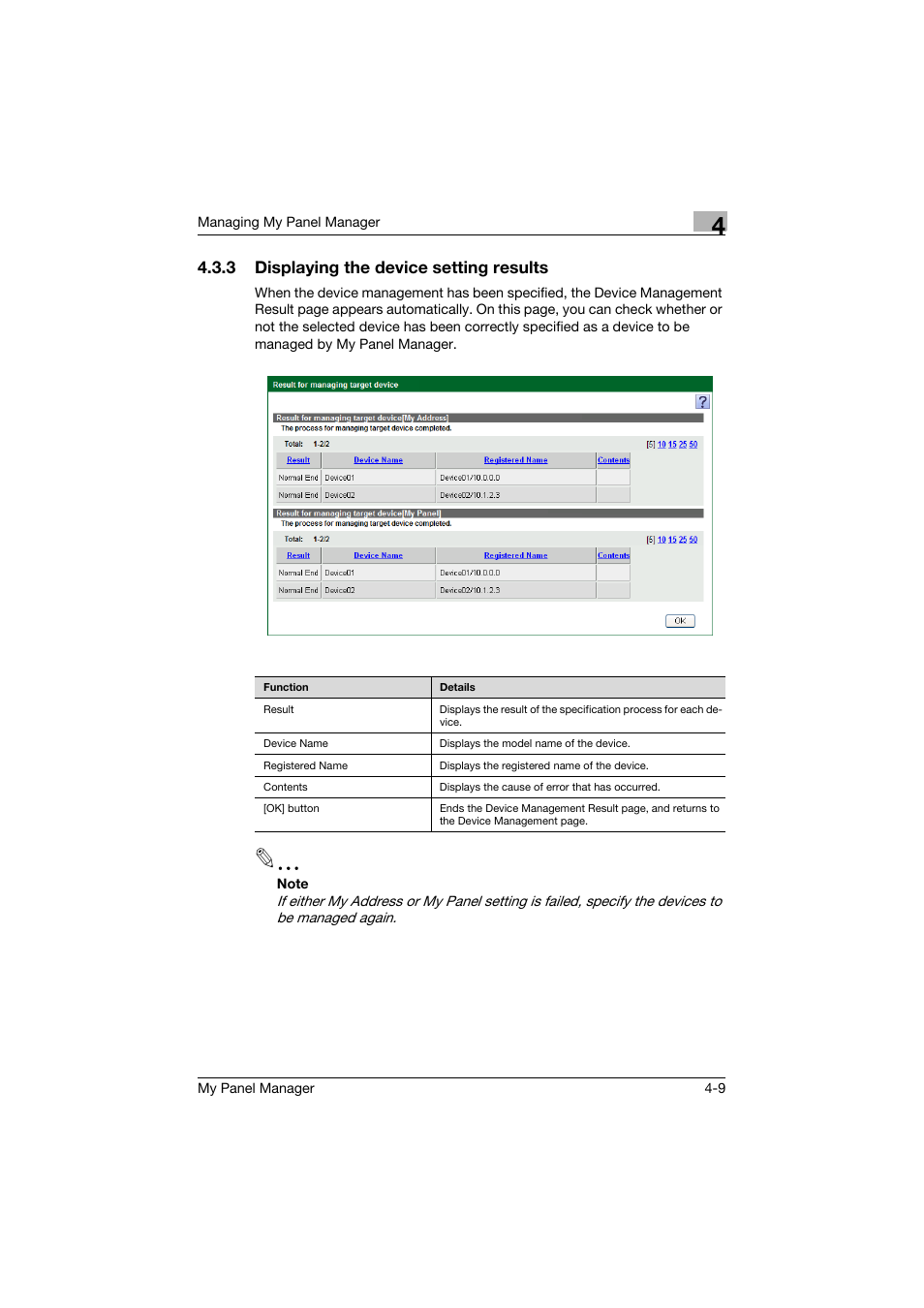 3 displaying the device setting results, Displaying the device setting results -9 | Konica Minolta PageScope Enterprise Suite User Manual | Page 86 / 132