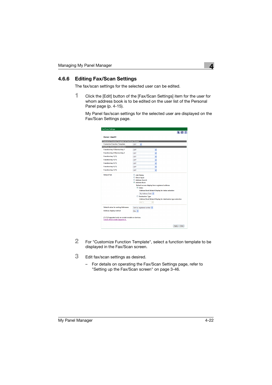 6 editing fax/scan settings, Editing fax/scan settings -22 | Konica Minolta PageScope Enterprise Suite User Manual | Page 99 / 132