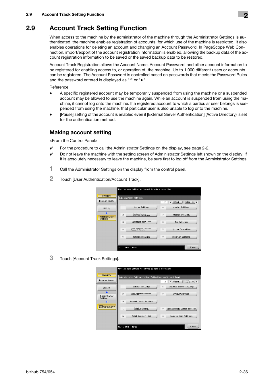 9 account track setting function, Making account setting | Konica Minolta bizhub 754 User Manual | Page 52 / 195