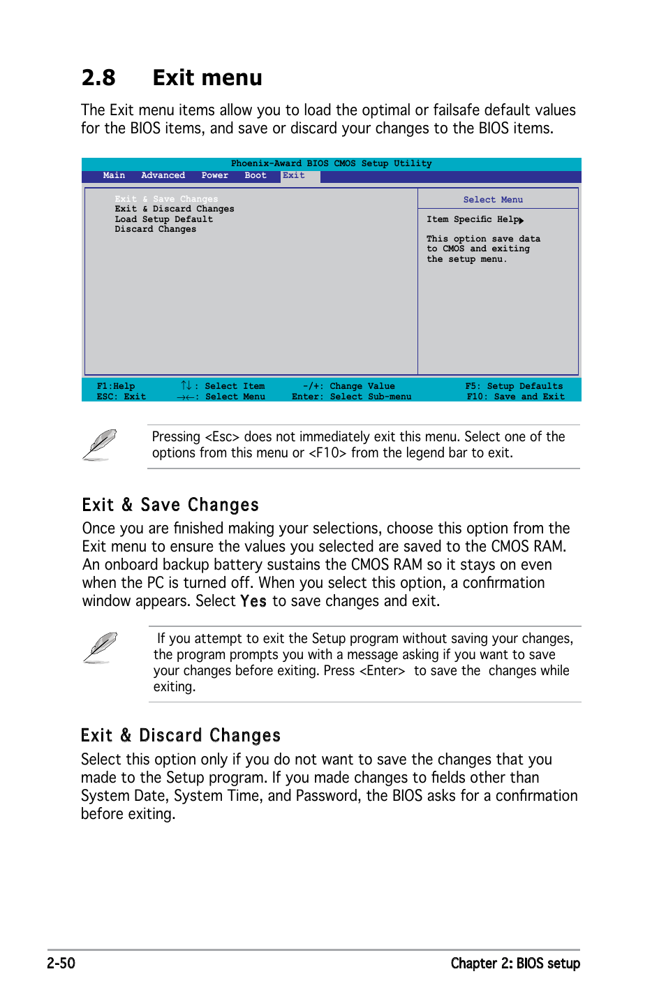 8 exit menu, Exit & save changes, Exit & discard changes | Asus E2234 User Manual | Page 100 / 124