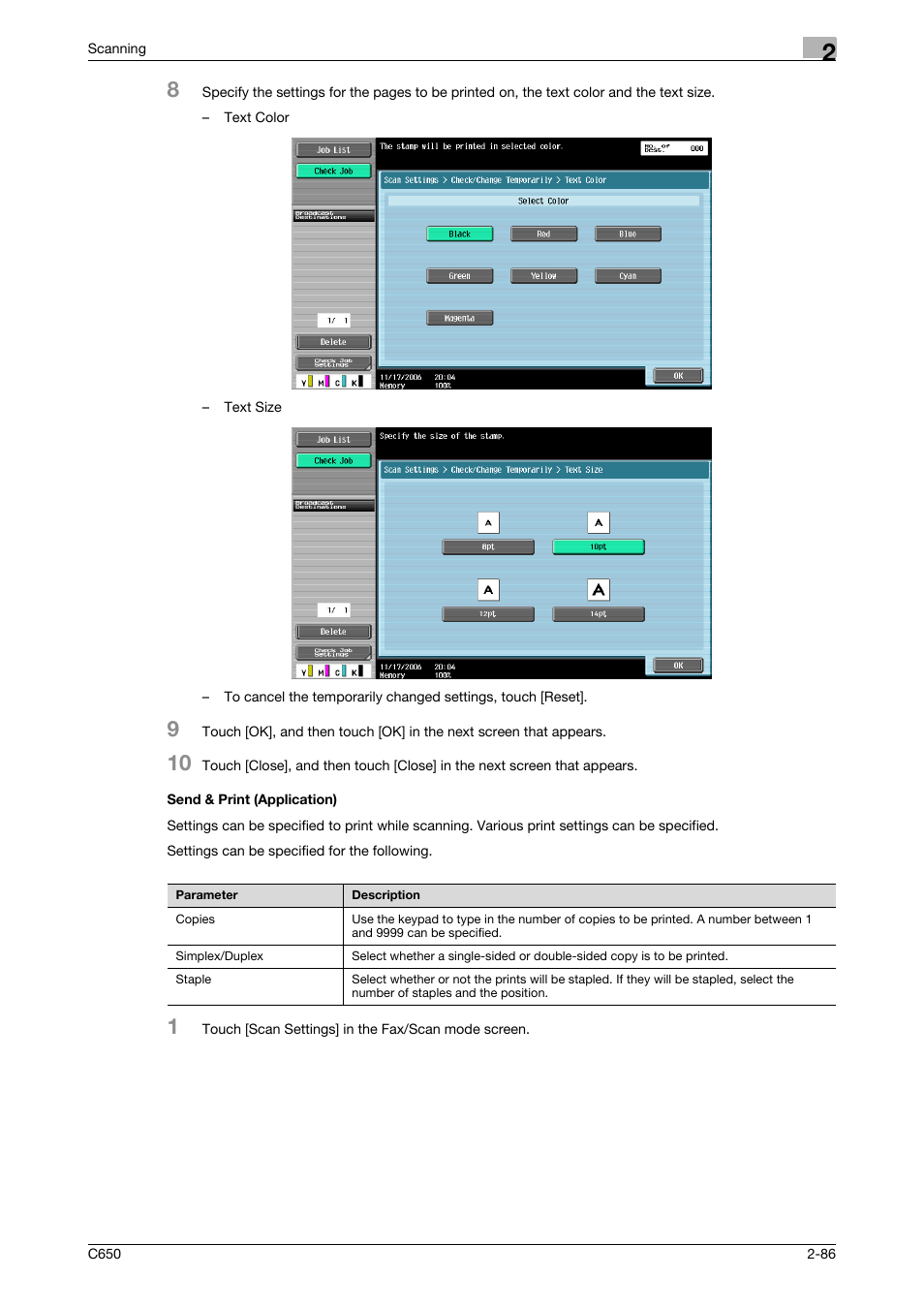 Send & print (application), Send & print (application) -86 | Konica Minolta bizhub C650 User Manual | Page 113 / 304