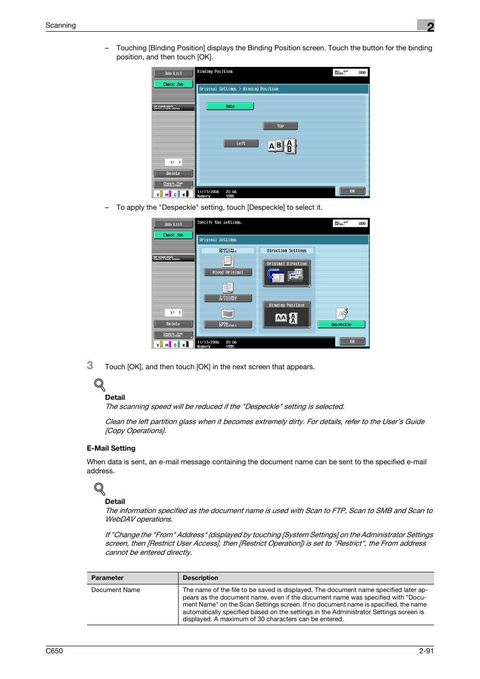 E-mail setting, E-mail setting -91, P. 2-91 | Konica Minolta bizhub C650 User Manual | Page 118 / 304