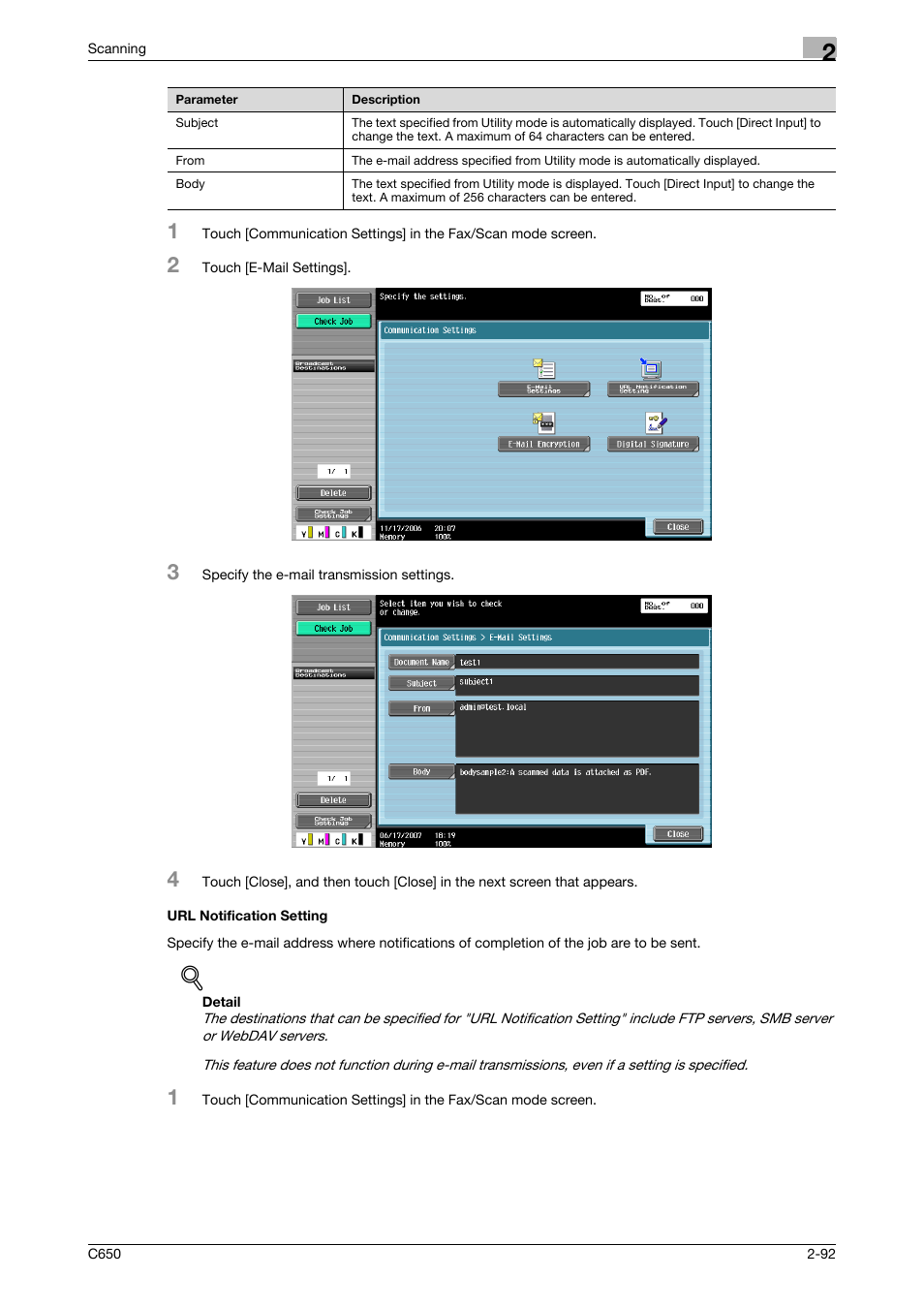 Url notification setting, Url notification setting -92, P. 2-92 | Konica Minolta bizhub C650 User Manual | Page 119 / 304