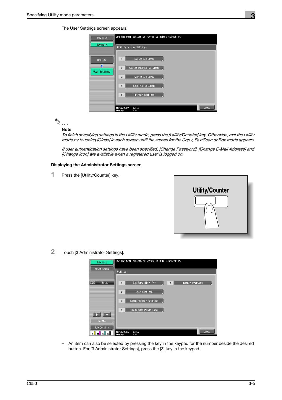 Displaying the administrator settings screen, Displaying the administrator settings screen -5 | Konica Minolta bizhub C650 User Manual | Page 126 / 304