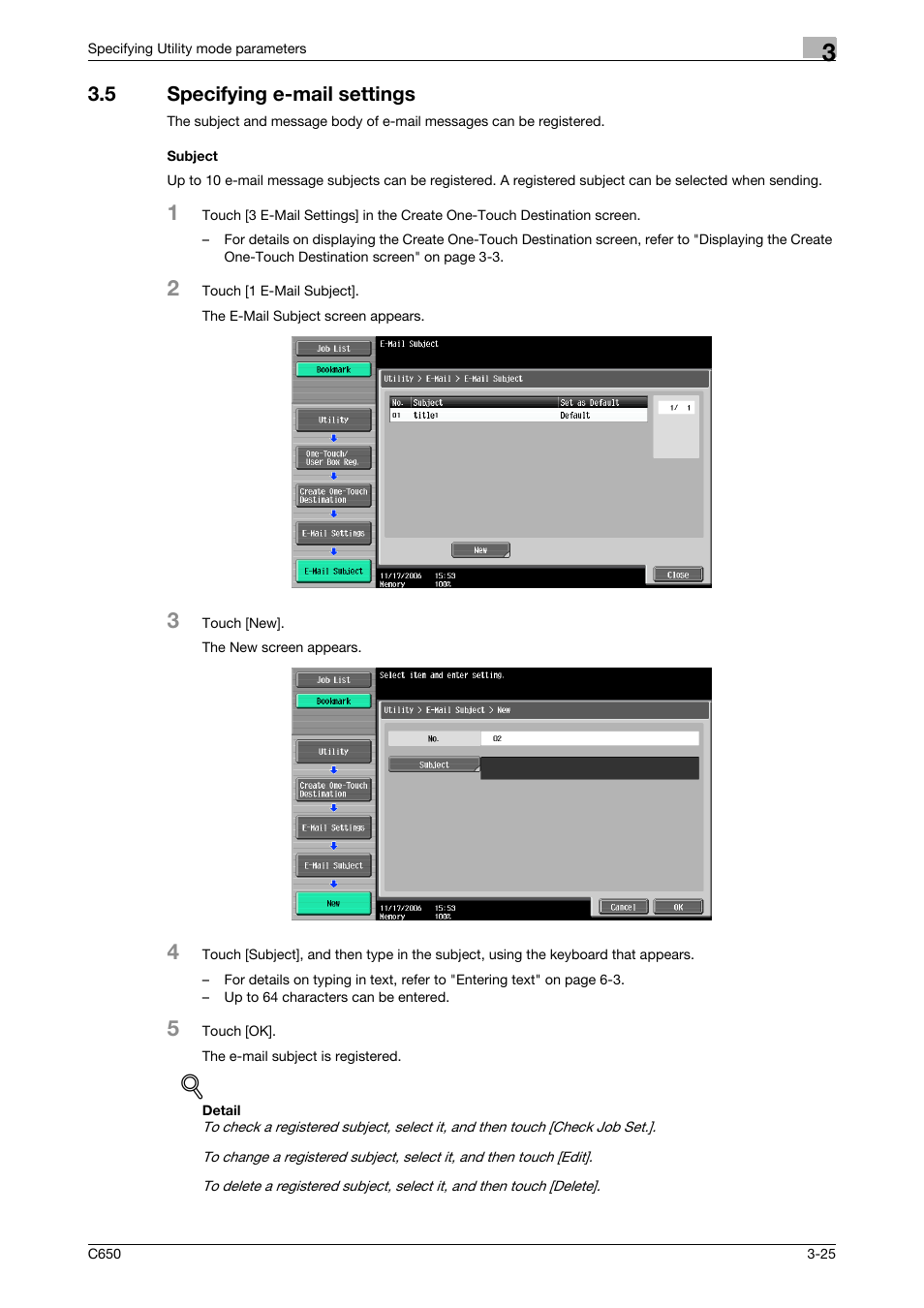 5 specifying e-mail settings, Subject, Specifying e-mail settings -25 subject -25 | Konica Minolta bizhub C650 User Manual | Page 146 / 304