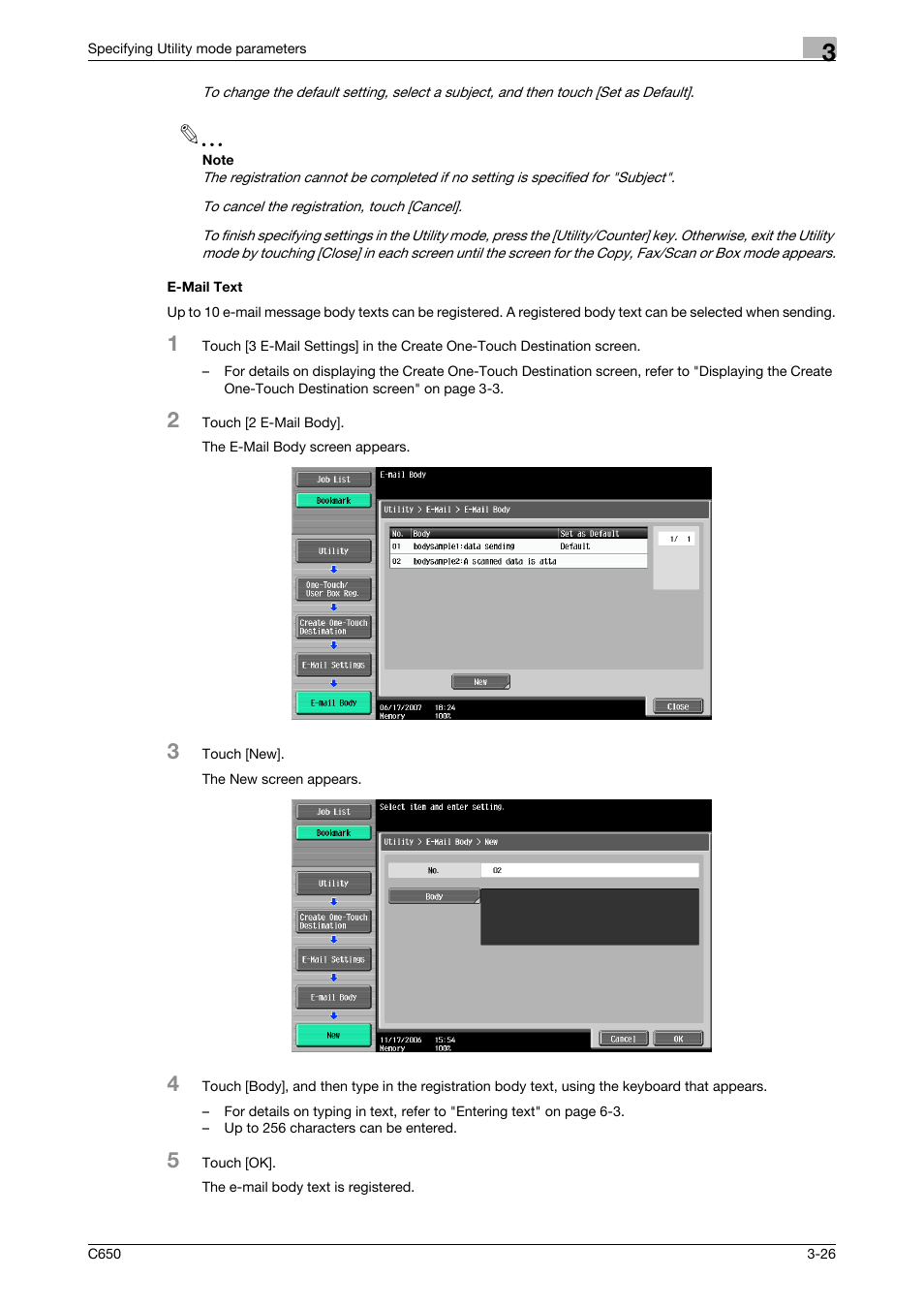 E-mail text, E-mail text -26 | Konica Minolta bizhub C650 User Manual | Page 147 / 304